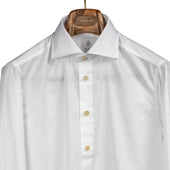 Hand-sewn white end-on-end cotton shirt, spread collar