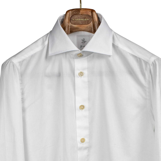Hand-sewn white end-on-end cotton shirt, spread collar