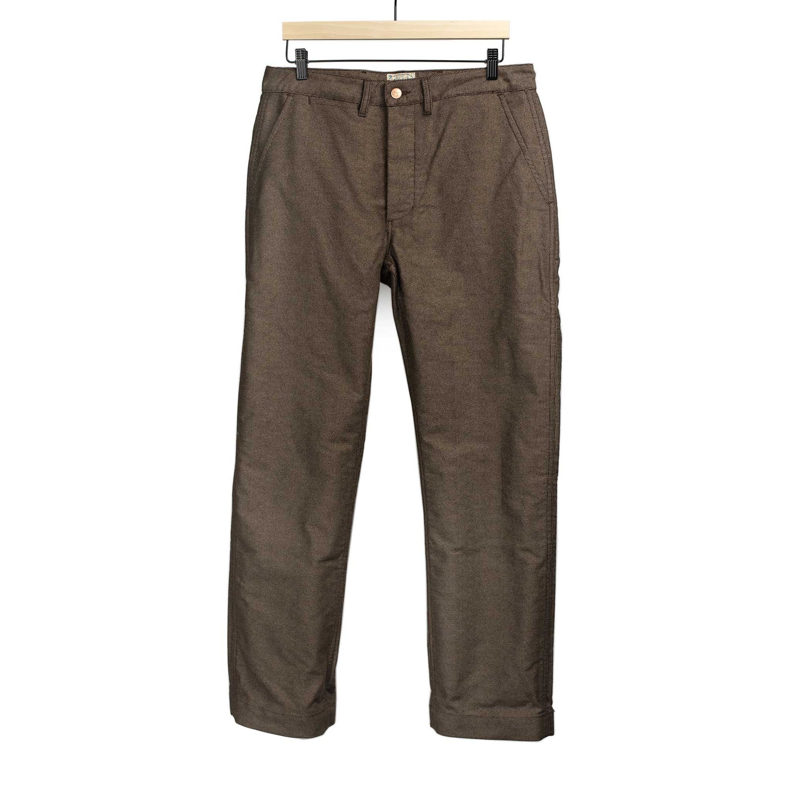 Flat Front Chinos In Brown Wabash Stripe Japanese Cotton