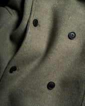 DOUBLE BREASTED BRIDGE COAT - OLIVE MELANGE WOOL MELTON