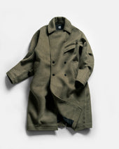 DOUBLE BREASTED BRIDGE COAT - OLIVE MELANGE WOOL MELTON