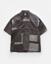 S/S SAM SHIRT - FONDENTE BROWN / ECRU PATCHWORK KANTHA STITCHED COTTON