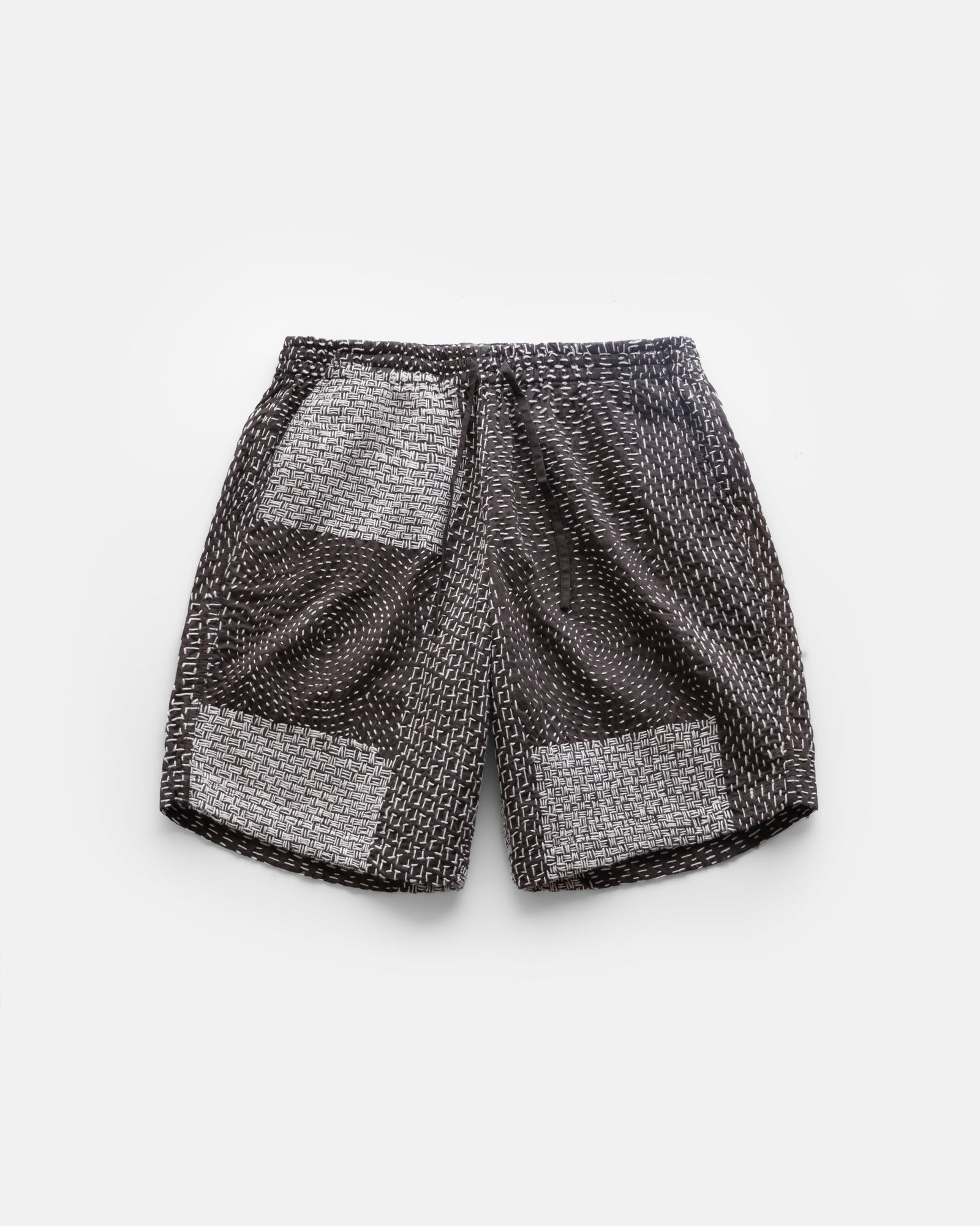 Jaipur Easy Shorts Fondente Brown Patchwork Kantha Stitched Cotton