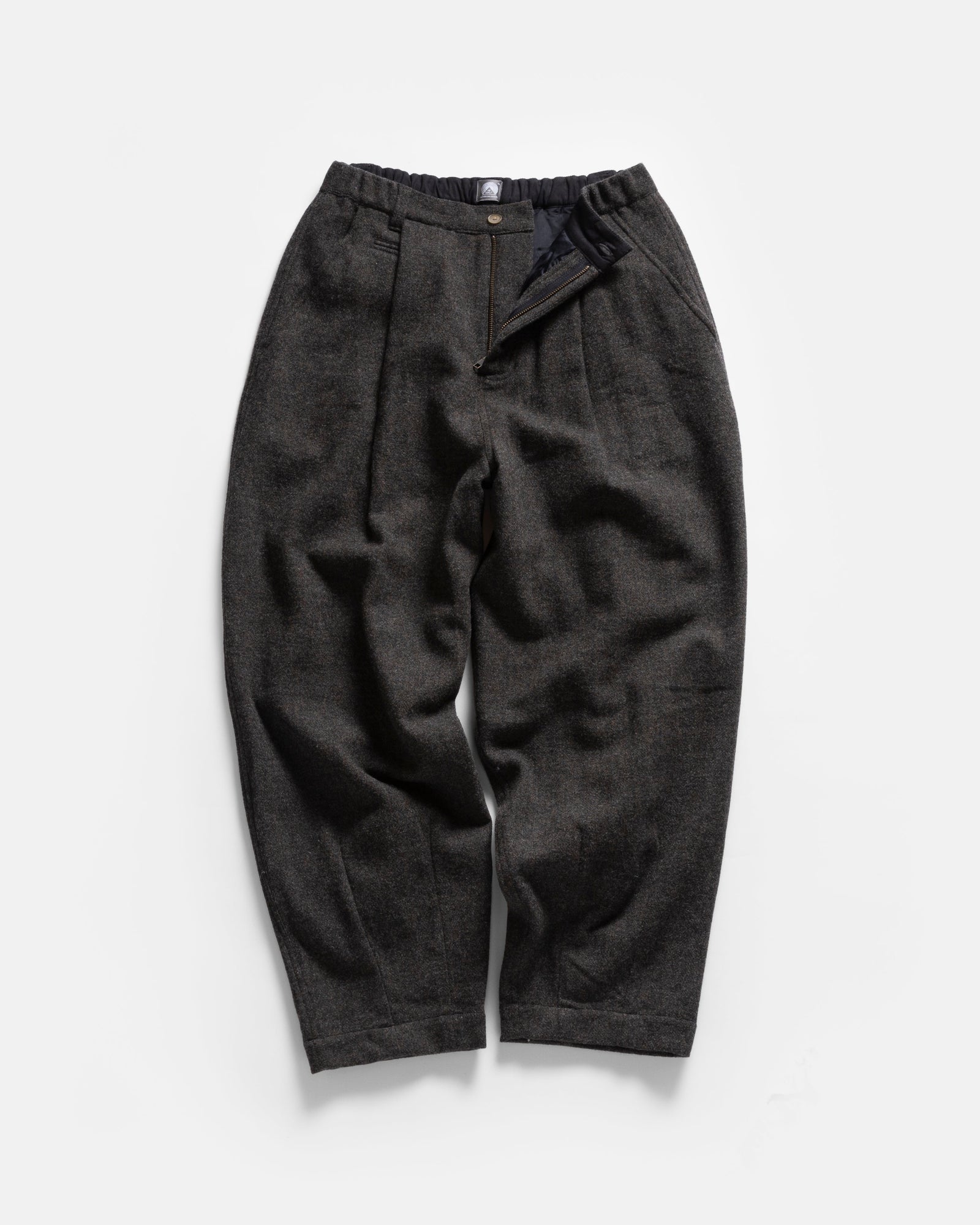 Kell Pleated Big Pant Charcoal Dark Cacao Herringbone Woolen Tweed