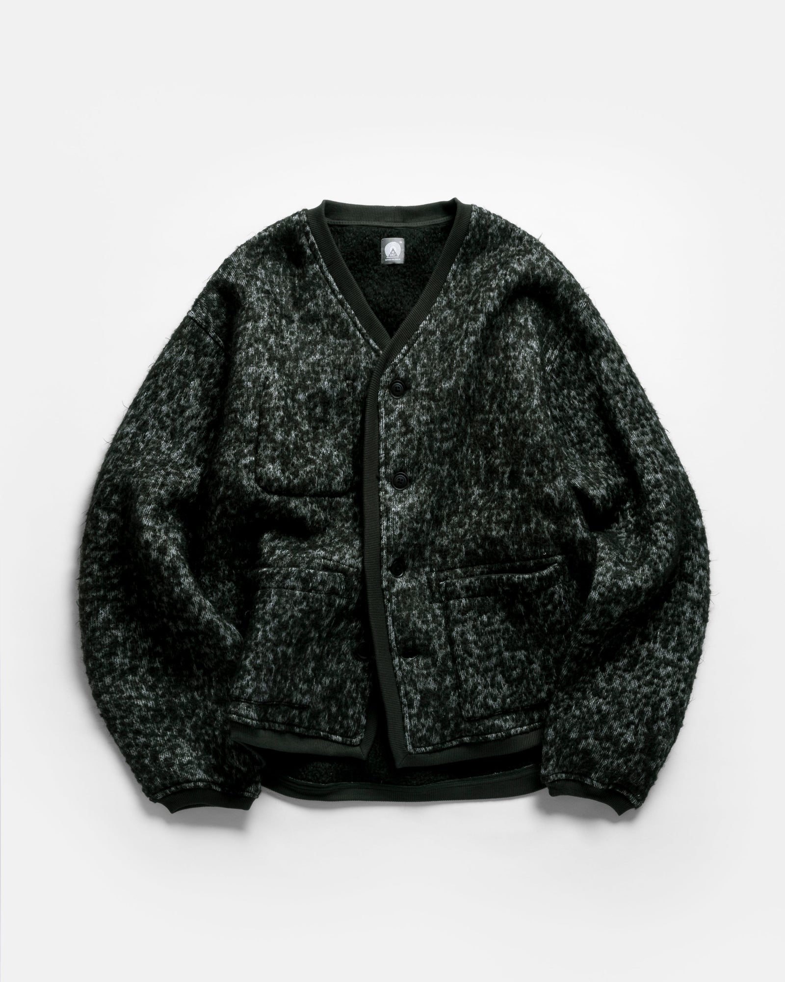 Fola V Neck Cardigan Mirkwood Green Reverse Boucl Blended Wool