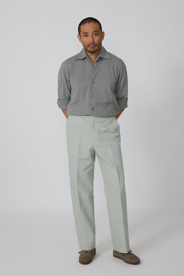 Plain Front Trouser (Stone Cotton Linen Twill)