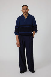 Ribollita Polo (Indigo Cashmere Mohair Wool Silk Stripe)
