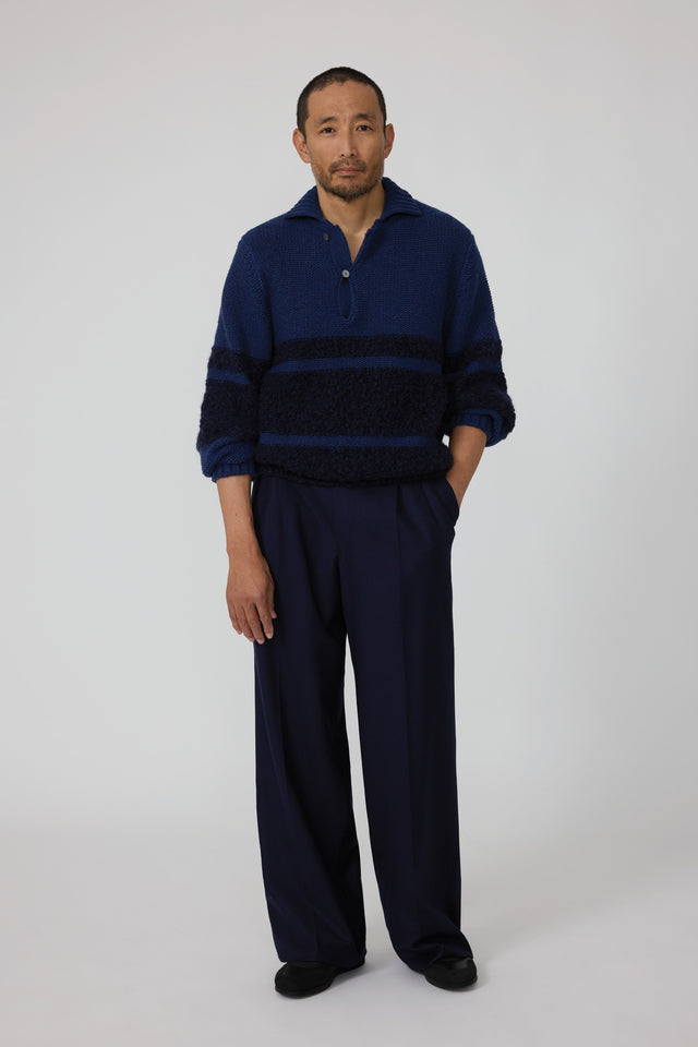 Ribollita Polo (Indigo Cashmere Mohair Wool Silk Stripe)