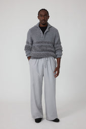 Ribollita Polo (Steel Grey Cashmere Mohair Wool Silk Stripe)