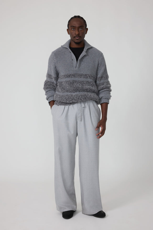 Ribollita Polo (Steel Grey Cashmere Mohair Wool Silk Stripe)