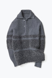 Ribollita Polo Grey Cashmere Mohair Wool Silk Stripe