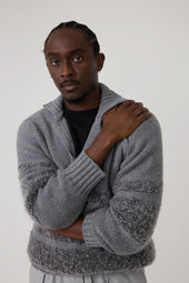 Ribollita Polo Grey Cashmere Mohair Wool Silk Stripe