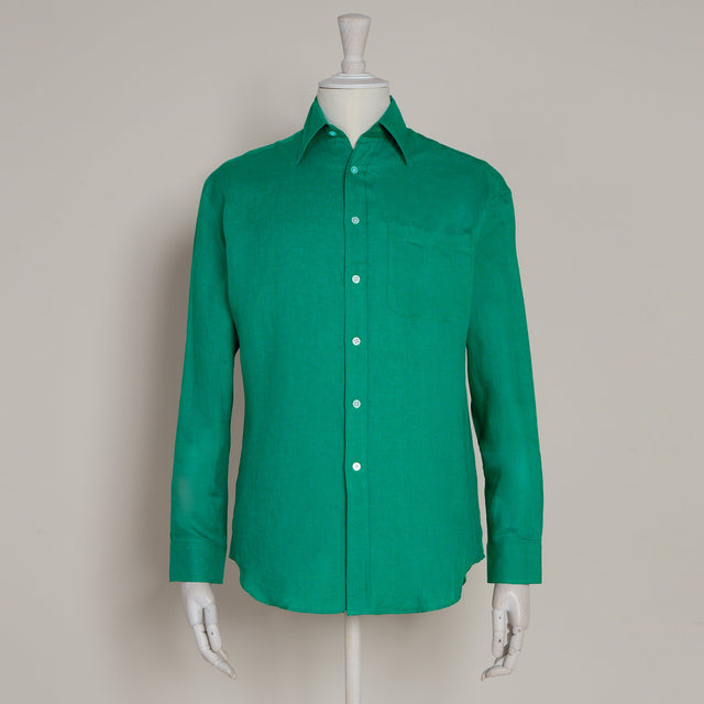 Classic Fit Linen Shirt In Emerald