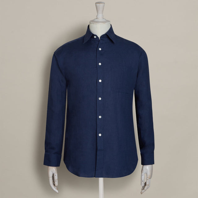 Classic Fit Linen Shirt In Midnight