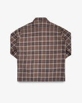 Slubby Heavy Flannel Check Work Overshirt - Brown