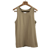 U-neck tank top in khaki high-gauge cotton jersey