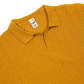 Bubble Knit Short Sleeve Polo Shirt In Goldenrod Cotton