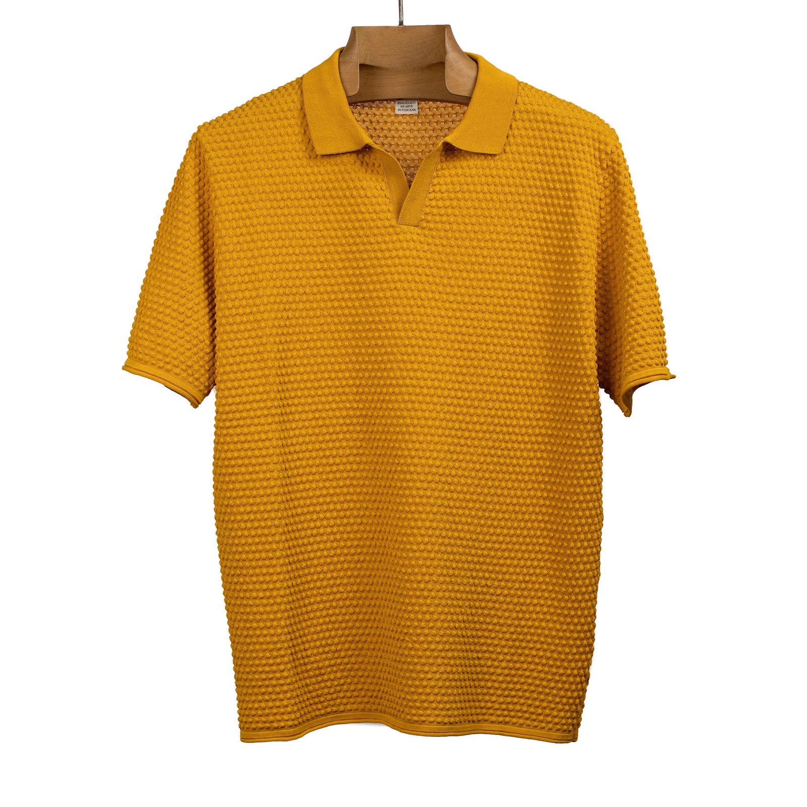 Bubble Knit Short Sleeve Polo Shirt In Goldenrod Cotton