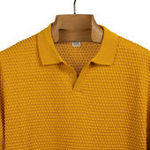 Bubble Knit Short Sleeve Polo Shirt In Goldenrod Cotton