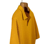 Bubble Knit Short Sleeve Polo Shirt In Goldenrod Cotton