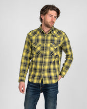 9oz Selvedge Indigo Check Flannel Western Shirt - Yellow