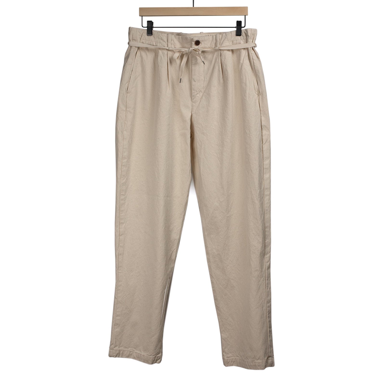 Two Pleat Tapered Trousers In Kurashiki Natural 10oz Washed Cotton Canvas