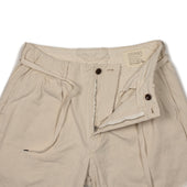 Two Pleat Tapered Trousers In Kurashiki Natural 10oz Washed Cotton Canvas