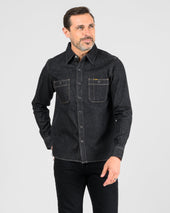 12oz Selvedge Denim Work Shirt With Snaps - Black