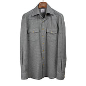 Western Shirt In Grey Microtooth Cotton With Yellow Snap Buttons
