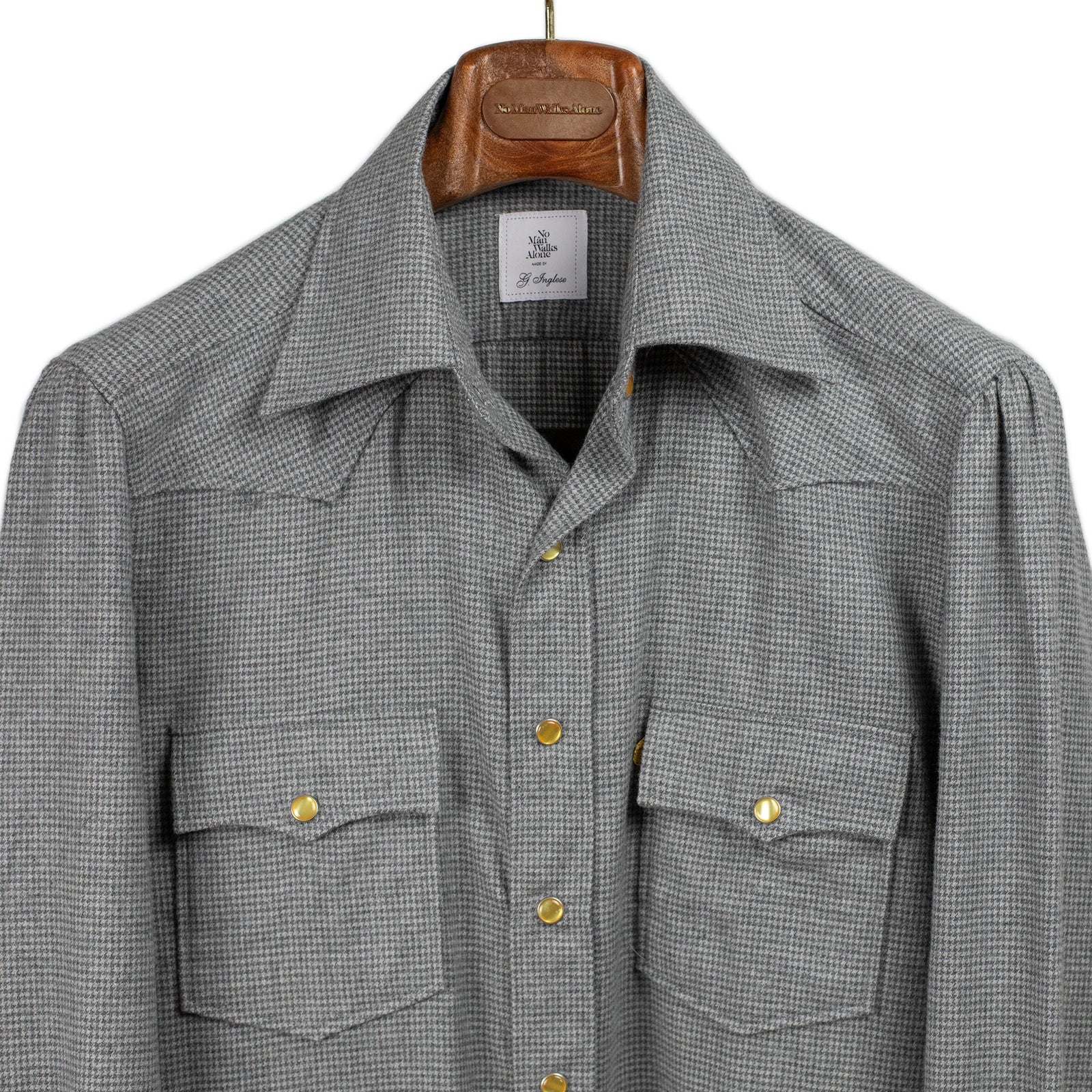 Western Shirt In Grey Microtooth Cotton With Yellow Snap Buttons