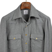 Western shirt in grey microtooth cotton with yellow snap buttons