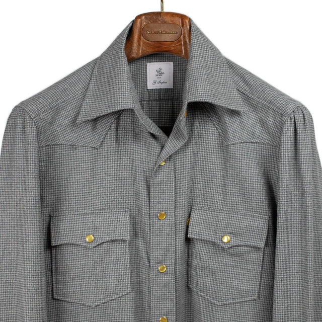 Western shirt in grey microtooth cotton with yellow snap buttons