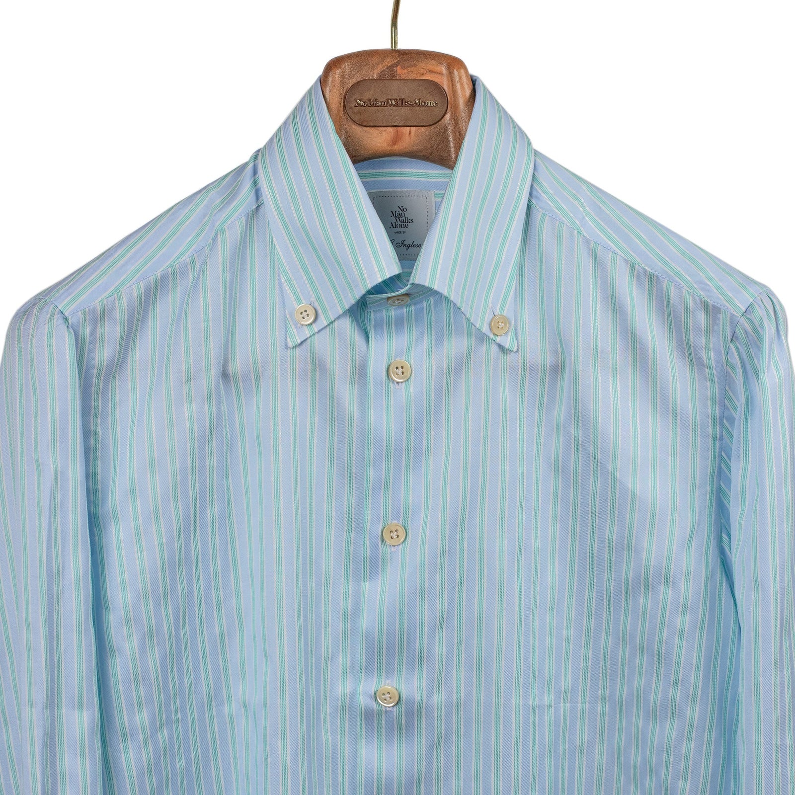 Buttoned Collar Shirt In And Green Cotton And Linen