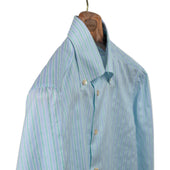 Buttoned Collar Shirt In And Green Cotton And Linen
