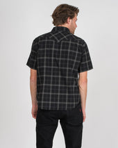 5oz Selvedge Short Sleeved Madras Check Western Shirt - Black
