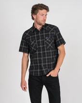 5oz Selvedge Short Sleeved Madras Check Western Shirt - Black
