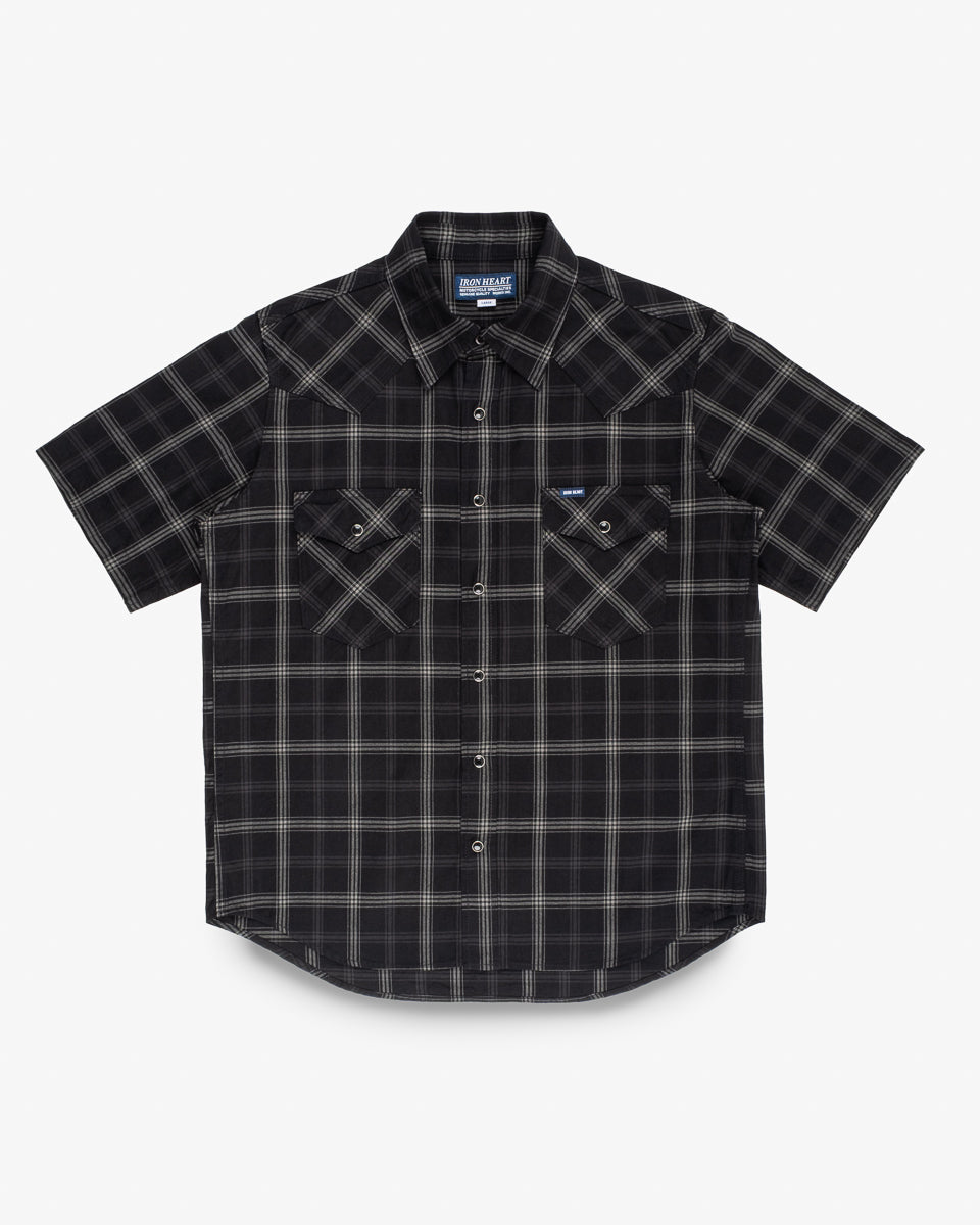 5oz Selvedge Short Sleeved Madras Check Western Shirt - Black