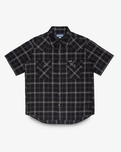 5oz Selvedge Short Sleeved Madras Check Western Shirt - Black