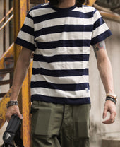 Heavyweight Cotton Wide Striped T-Shirt - Blue/White