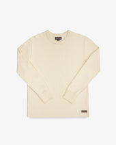 11oz Cotton Knit Long Sleeved Crew Neck Sweater - Cream