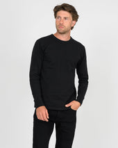 11oz Cotton Knit Long Sleeved Crew Neck Sweater - Black