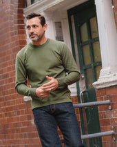 11oz Cotton Knit Long Sleeved Crew Neck Sweater - Olive