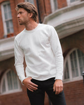 11oz Cotton Knit Long Sleeved Crew Neck Sweater - White