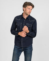 7oz Cotton Linen Chambray Western Shirt - Indigo