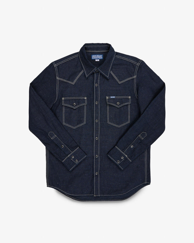 7oz Cotton Linen Chambray Western Shirt - Indigo