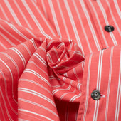 Come Up To The Camp Shirt In Coral And White Striped Cotton Poplin