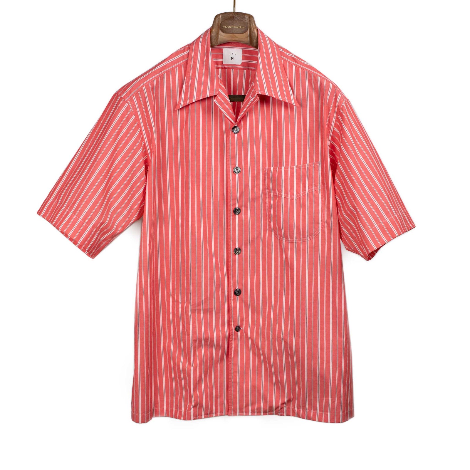 Come Up To The Camp Shirt In Coral And White Striped Cotton Poplin