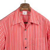 Come Up To The Camp Shirt In Coral And White Striped Cotton Poplin