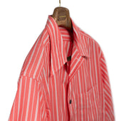 Come Up To The Camp Shirt In Coral And White Striped Cotton Poplin