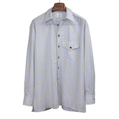Come Up To The Studio shirt in light blue and tan striped cotton voile